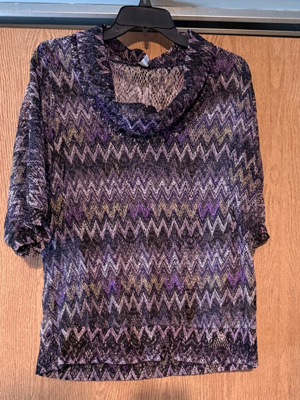 Discreet Purple Chevron Cowl Neck Tunic Top